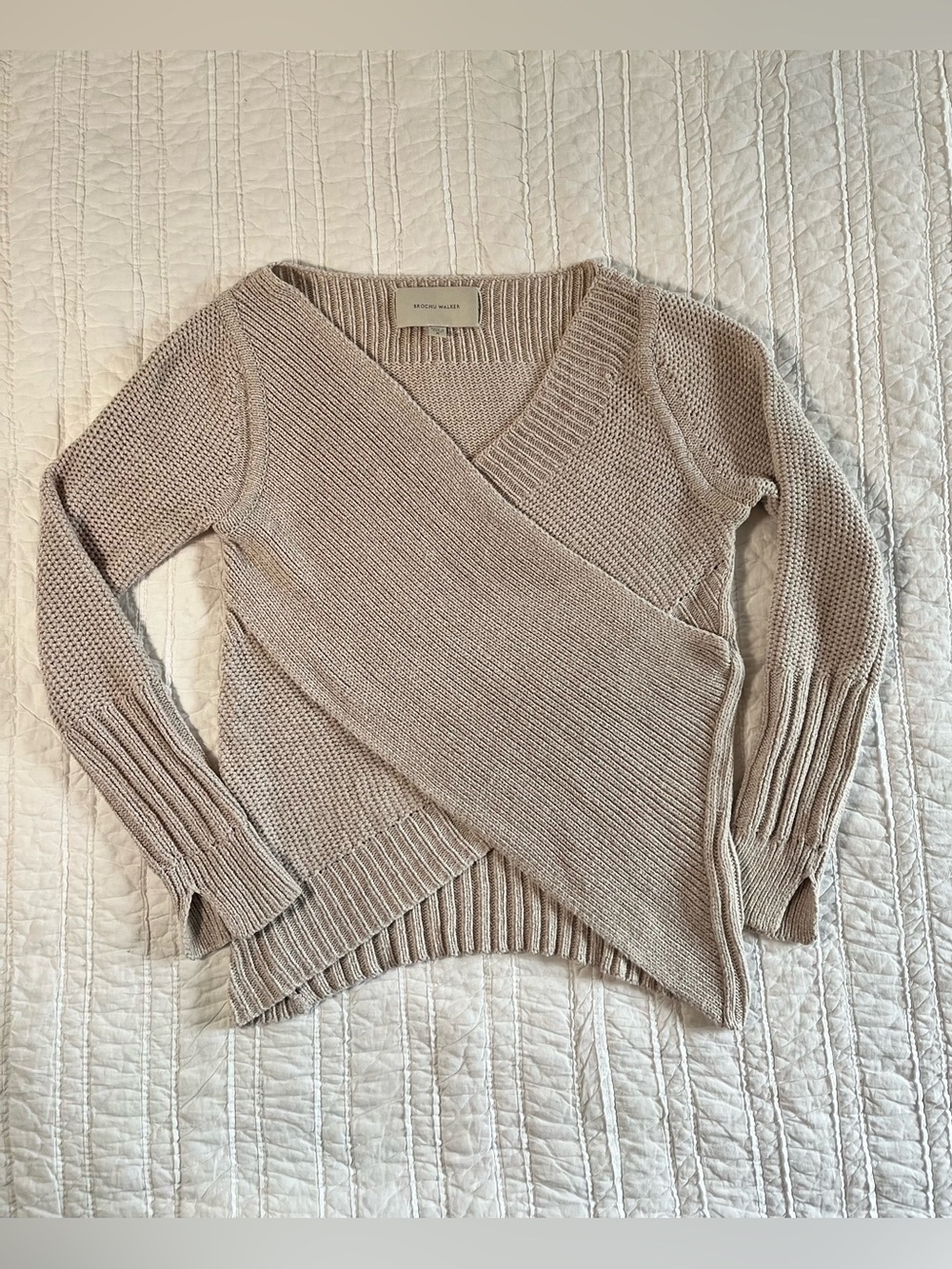 Brochu Walker Asymmetric Wrap Knit Sweater Beige Small